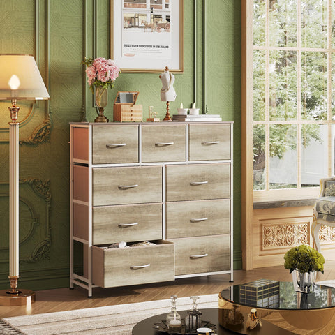 WLIVE wood-top dresser showcases a sturdy surface for lamps and daily essentials.