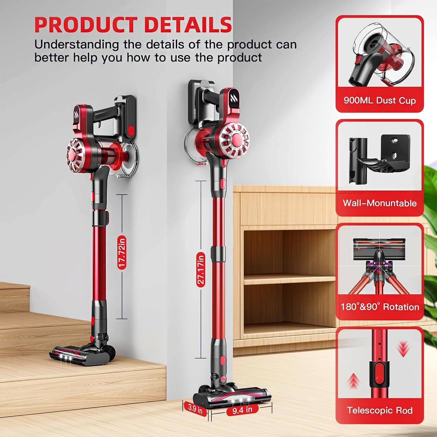 WLOTPO cordless vacuum advanced filtration and large dust cup simplify hygienic cleanup.