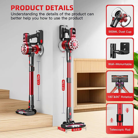 WLOTPO cordless vacuum advanced filtration and large dust cup simplify hygienic cleanup.