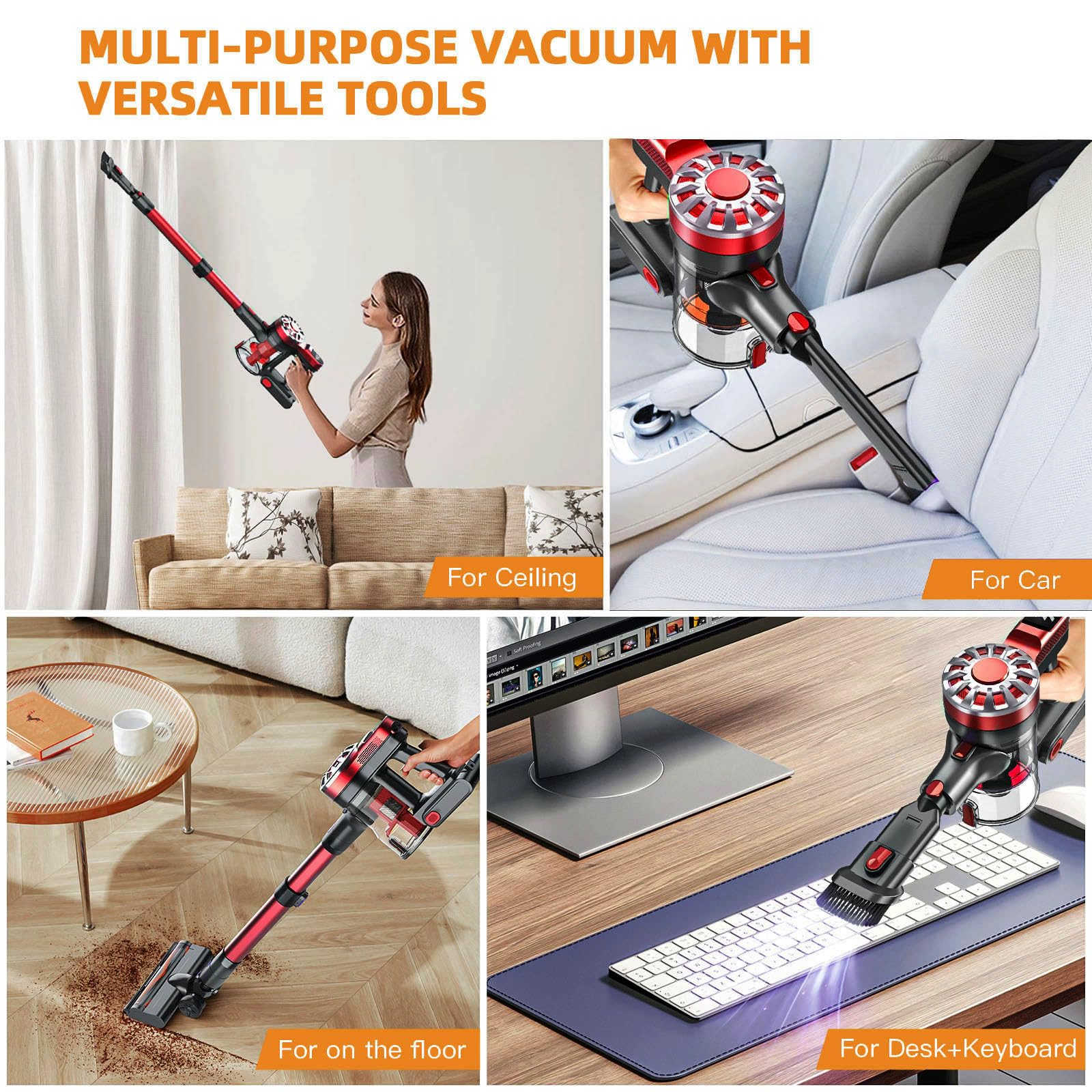 WLOTPO vacuum in use on stairs and car interiors for pet homes.