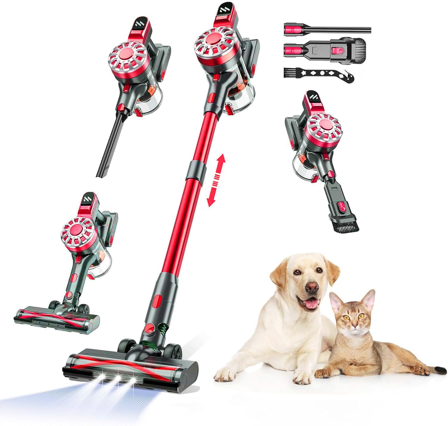 WLOTPO cordless vacuum handle in rose red for easy one-handed cleaning.