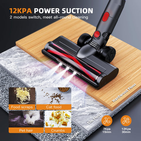 WLOTPO cordless vacuum with three LED lights helps reveal dust under furniture.