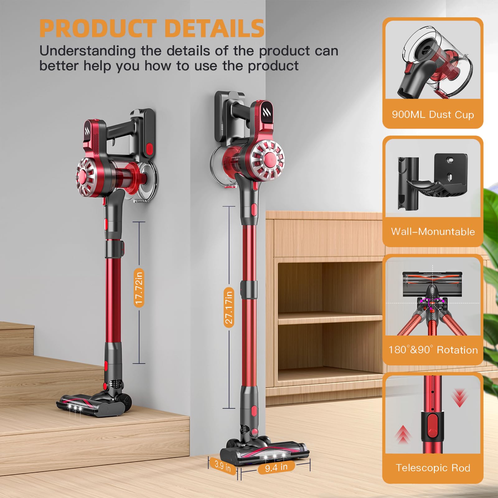 WLOTPO 2-in-1 brush and crevice nozzle for versatile cleaning setups.