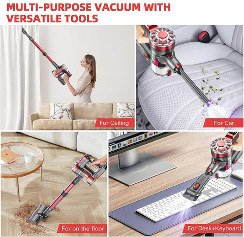 WLOTPO cordless vacuum six-in-one setup adapts to stairs, sofas, and car interiors.