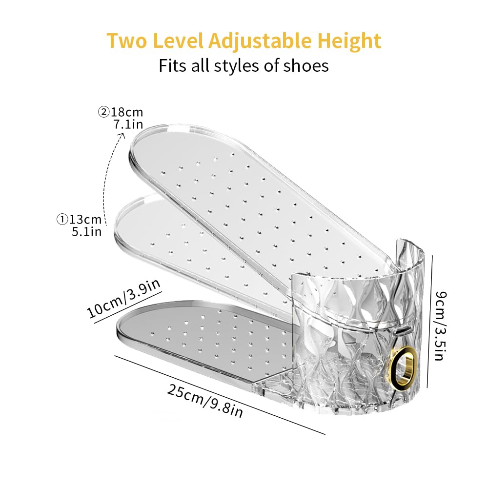 WMBOOX shoe slots organizer demonstrates adjustable height for various shoe sizes.