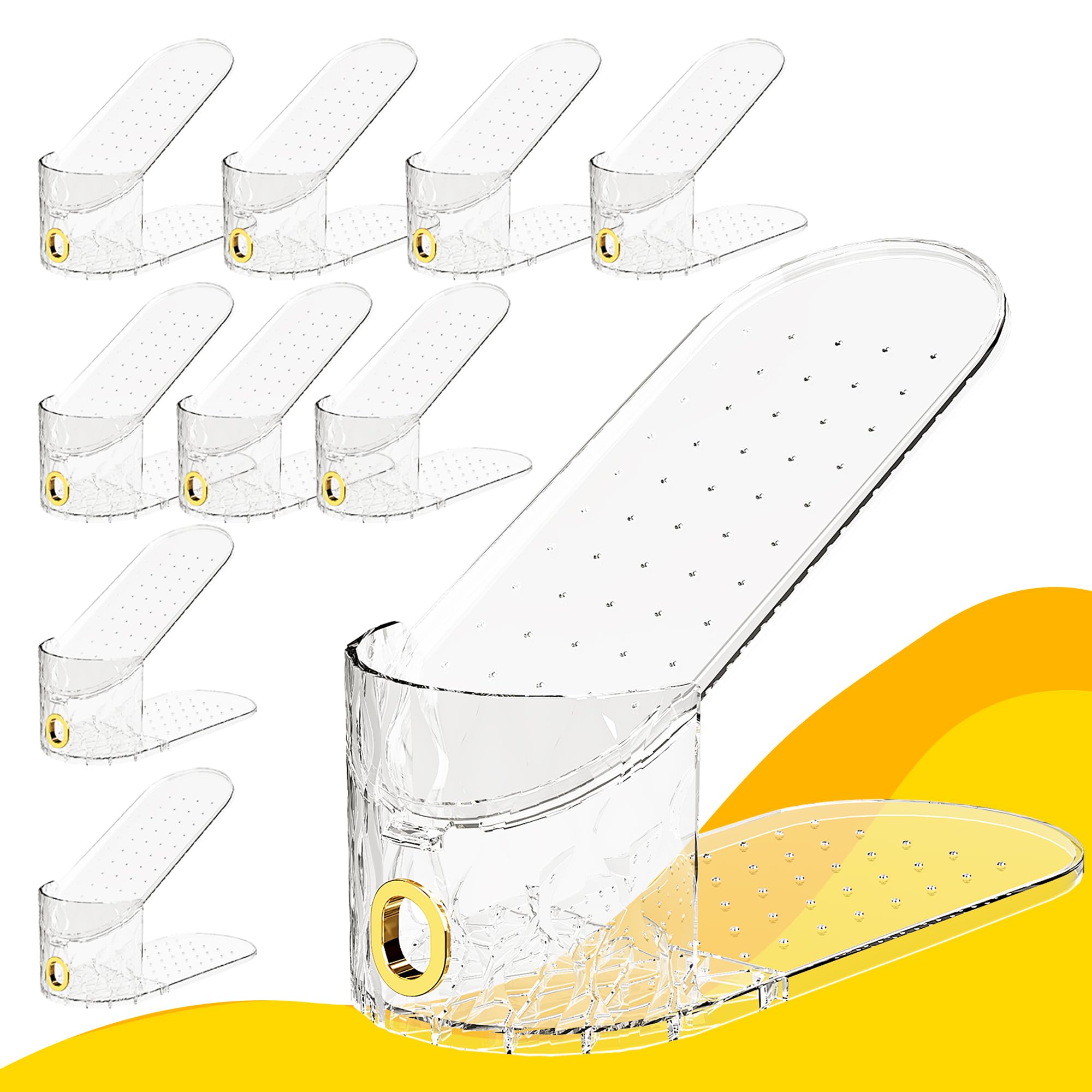 WMBOOX shoe slots organizer shows a double-layer stack for closet space saving.