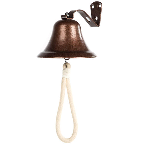 WMM Hanging copper dinner bell with rustic charm for indoors and outdoors.