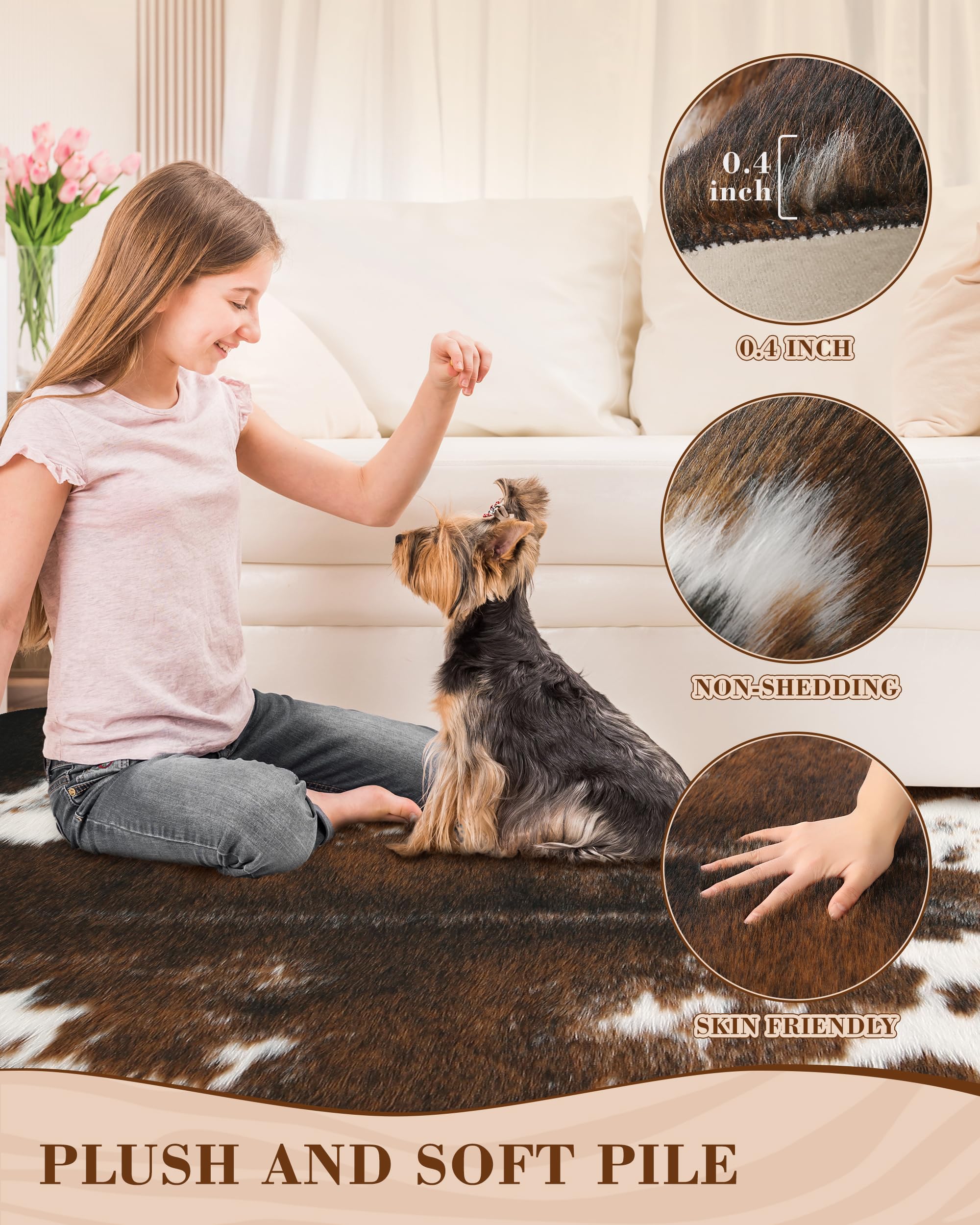 WMT NVMTER cow print rug with realistic pattern adds rustic charm.