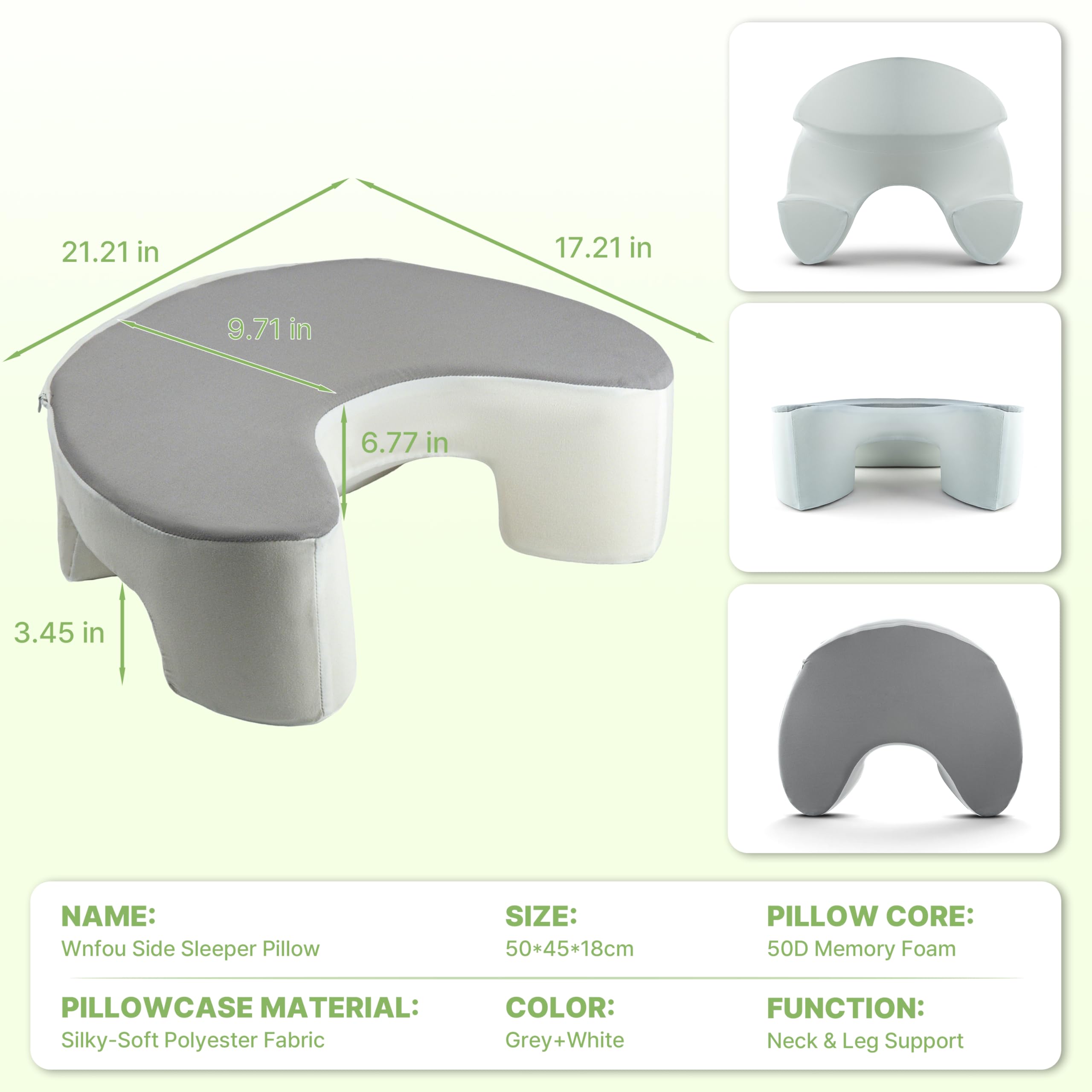 Wnfou ergonomic design supports left and right side sleepers.