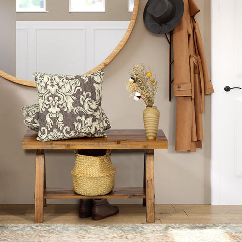 Wnutrees Farmhouse wood bench in entryway provides extra seating and rustic charm.
