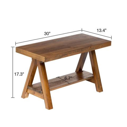Wnutrees Farmhouse wood bench living room setup with soft cushions.