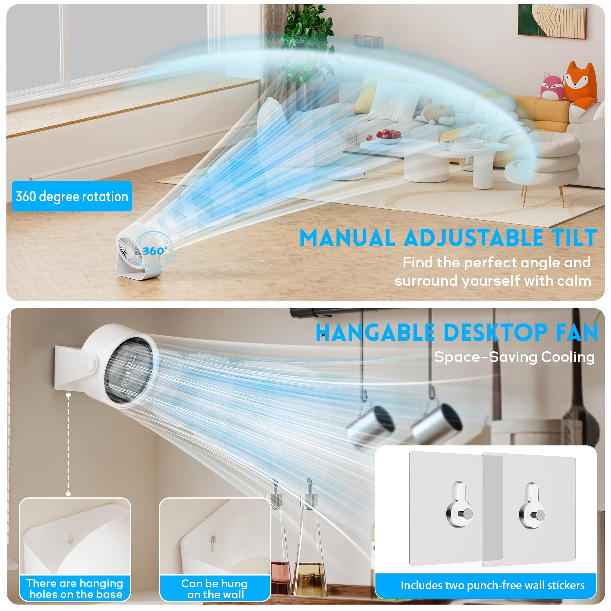 WNXQGZ 5000mAh battery powers up to 12 hours of cordless cooling.