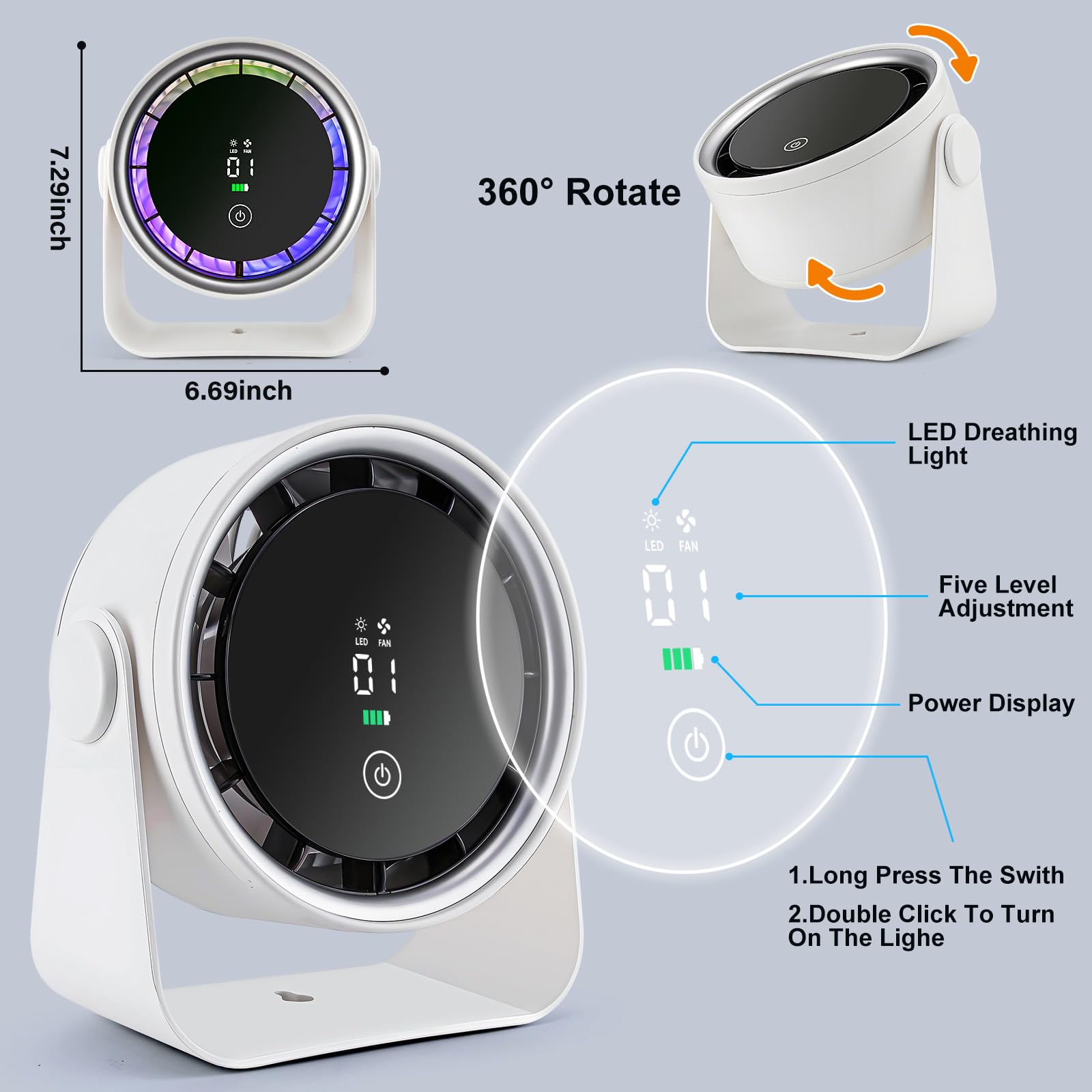 WNXQGZ travel-friendly desk fan suitable for camping and outdoor use.
