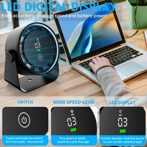 WNXQGZ small desk fan black 360-degree rotation enables flexible airflow at work