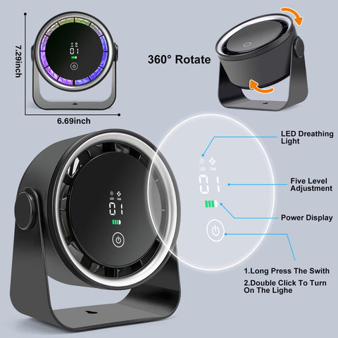 WNXQGZ small desk fan black portable for home office or travel