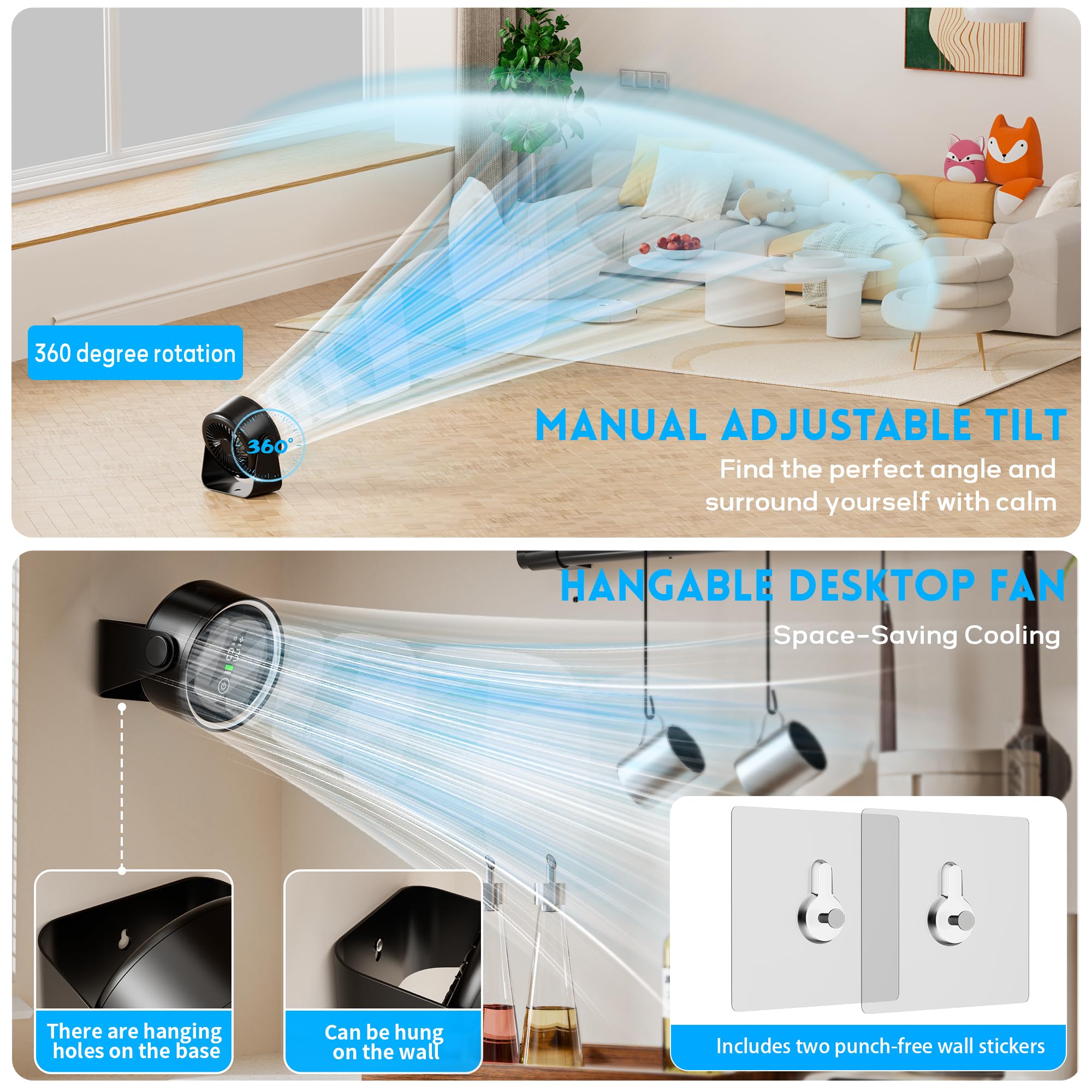 WNXQGZ small desk fan black whisper-quiet operation for peaceful nights