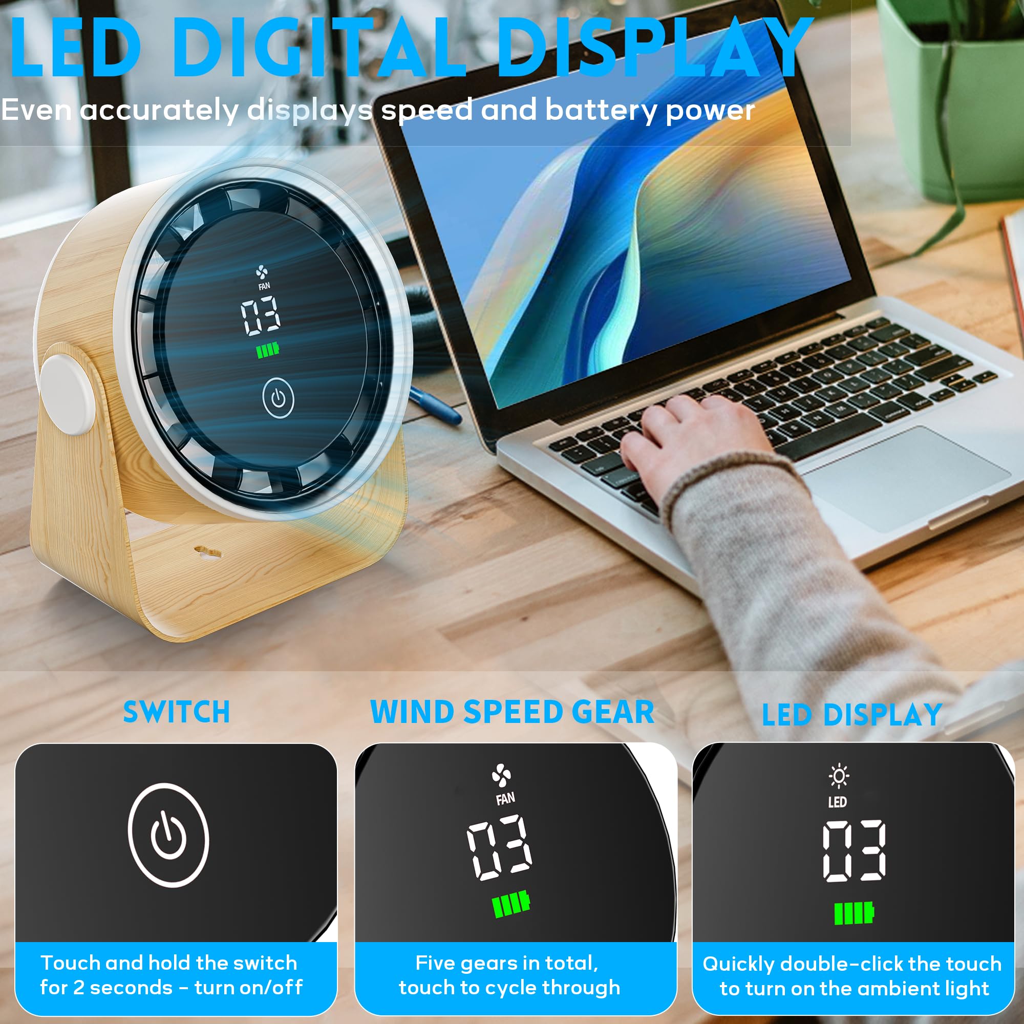WNXQGZ small-desk-fan-cordless-design highlights portable convenience for travel.