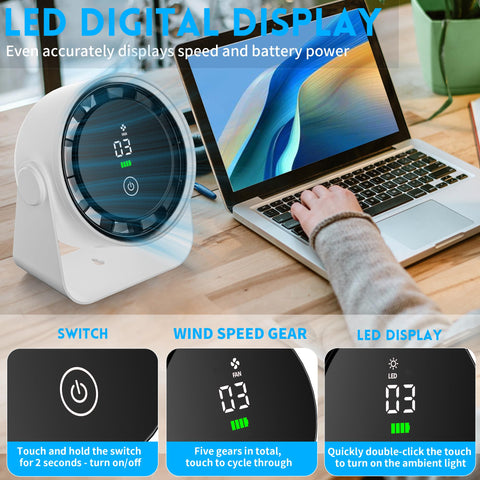 WNXQGZ battery-powered desk fan with 7-blade quiet design for serenity.