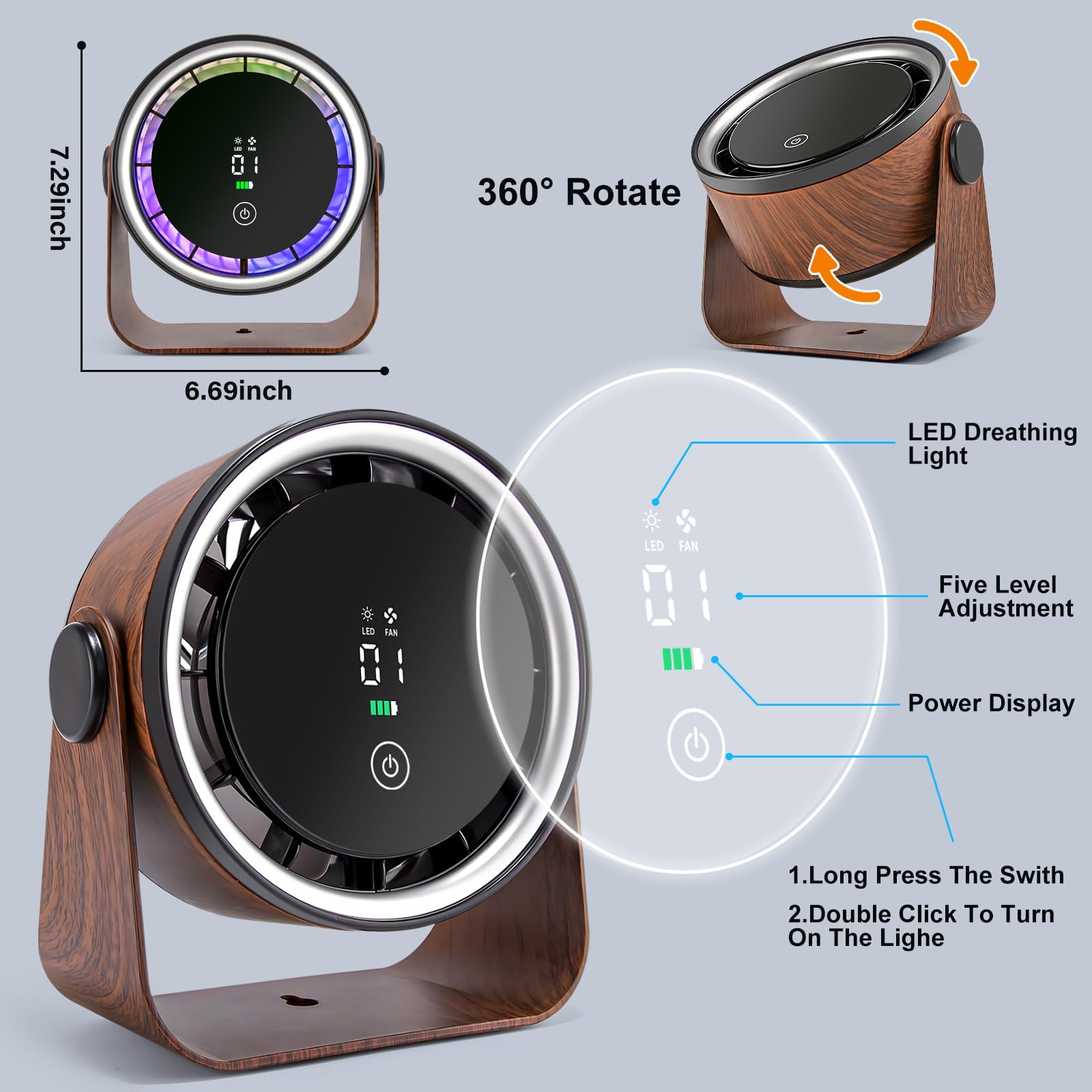 WNXQGZ small desk fan versatile mounting for table, wall, or camping.