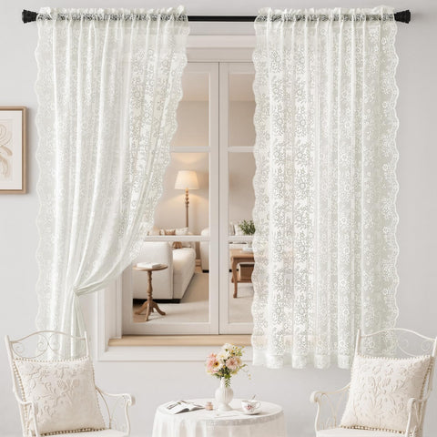 Woaboy lace curtain showcases floral and branch motif with delicate detail for a romantic room