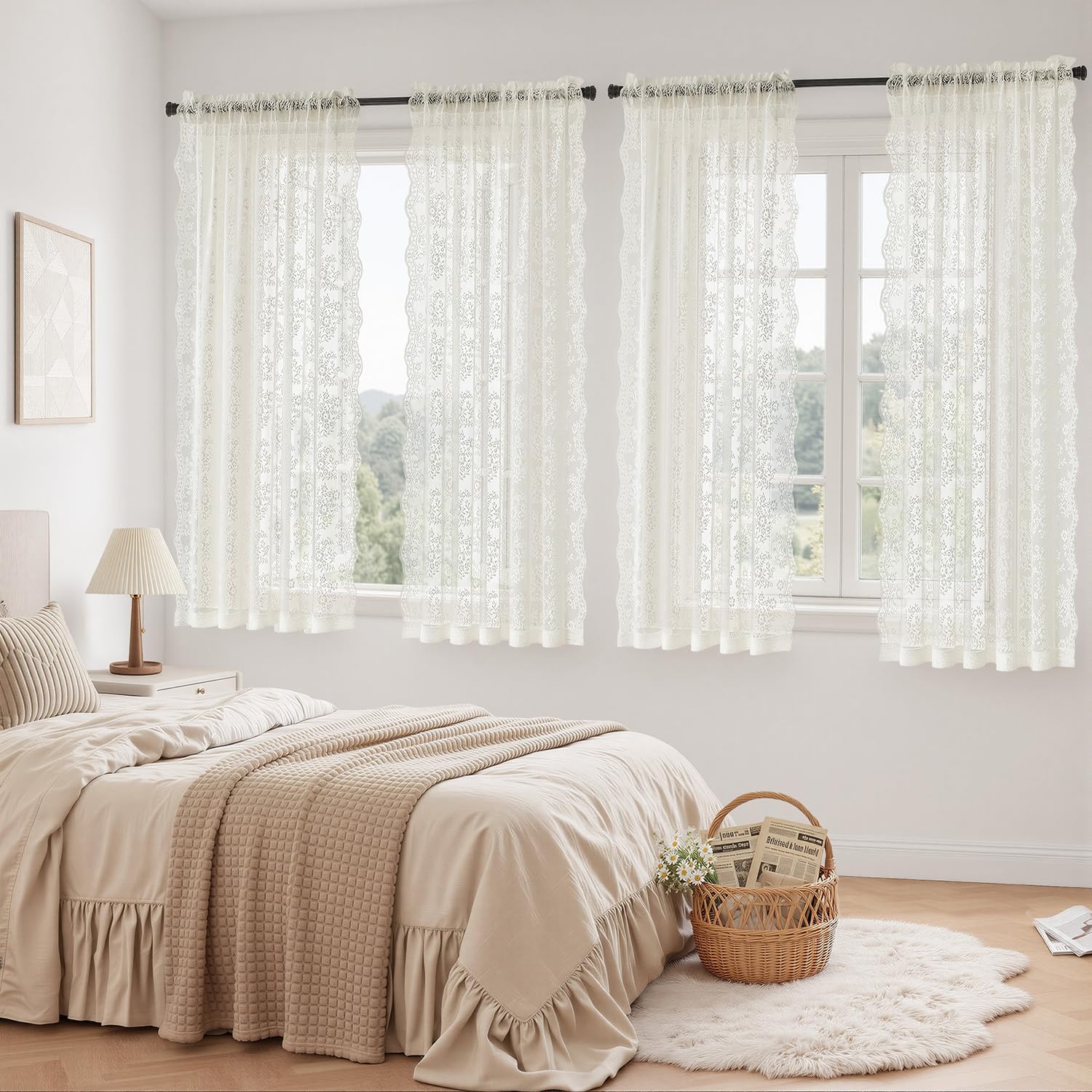 Woaboy sheer lace softly diffuses daylight for cozy privacy