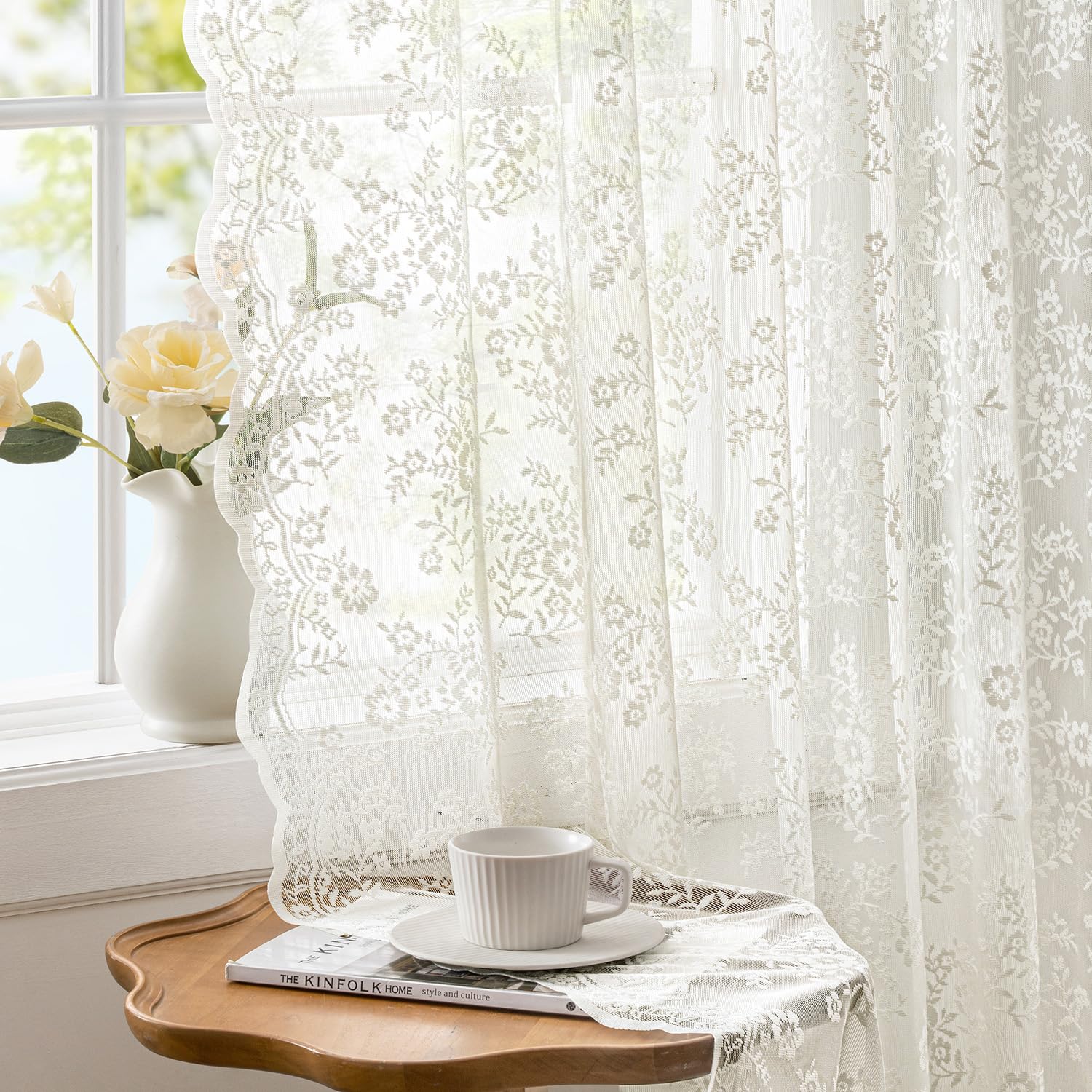 Woaboy vintage lace curtains pair in ivory for elegant windows with soft light