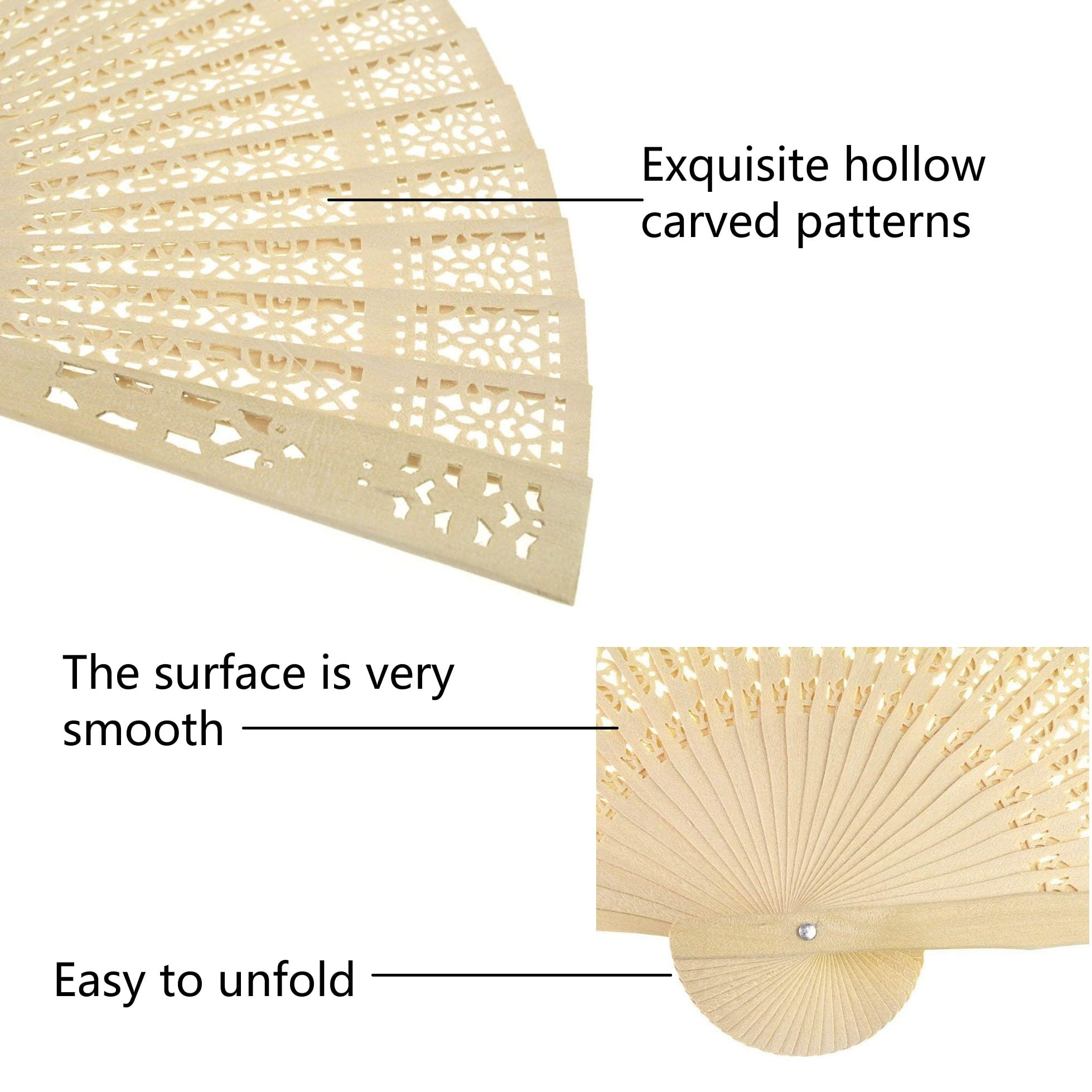 Wobe sandalwood openwork fan with natural color fits rustic home or teahouse decor.