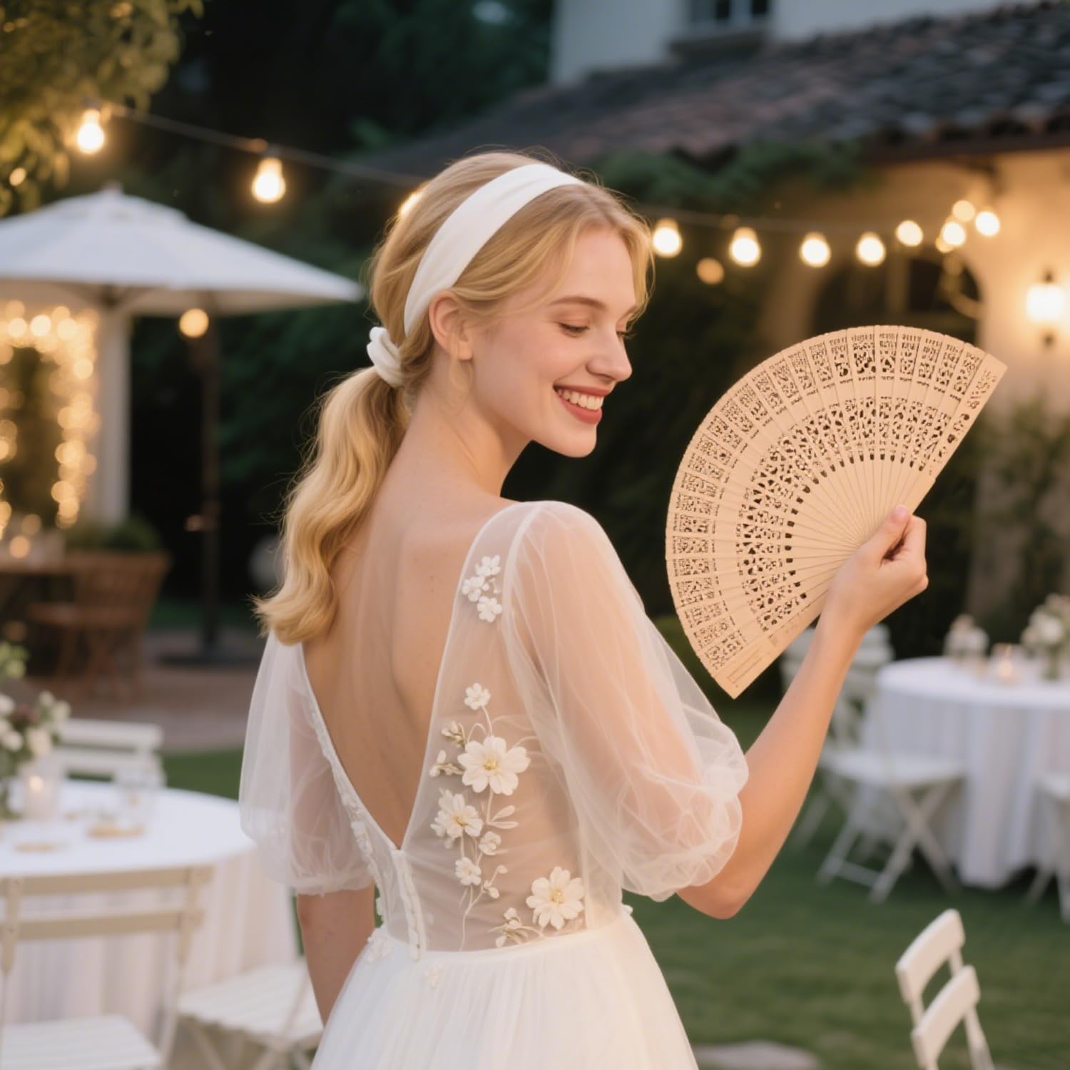 Wobe sandalwood handheld folding fan openwork design adds charm to stage props.