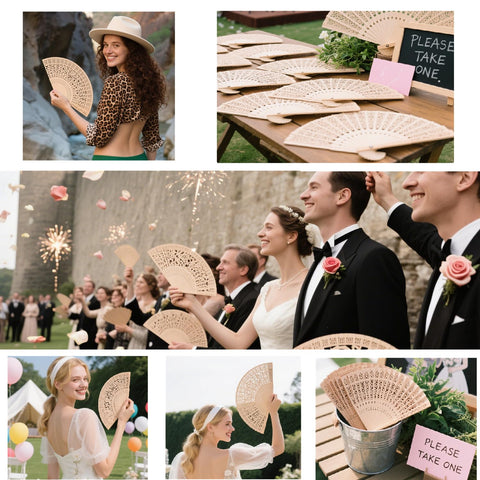 Wobe sandalwood handheld fan offers lightweight portability for travel or outdoor ceremonies.