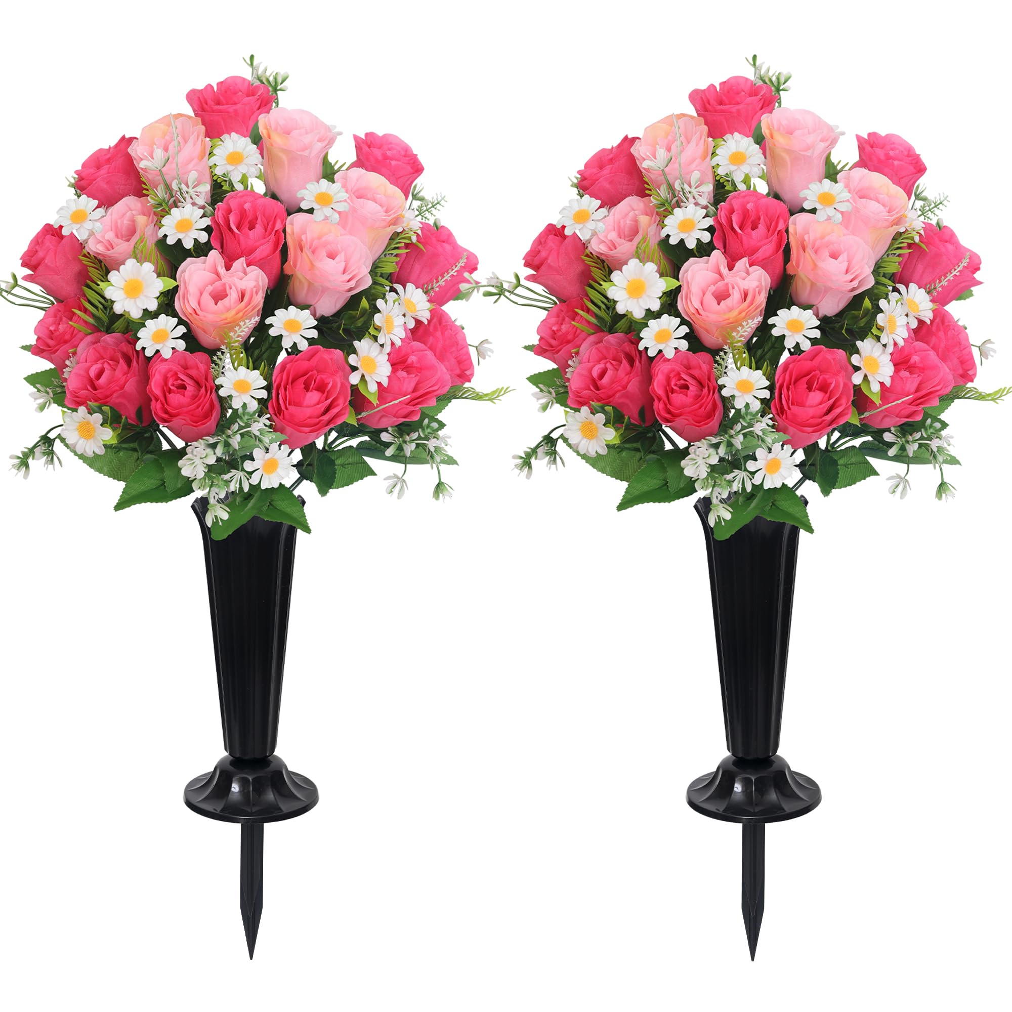 Wocst pink artificial cemetery flowers bouquet with 18 rose heads offering long-lasting memorial color.