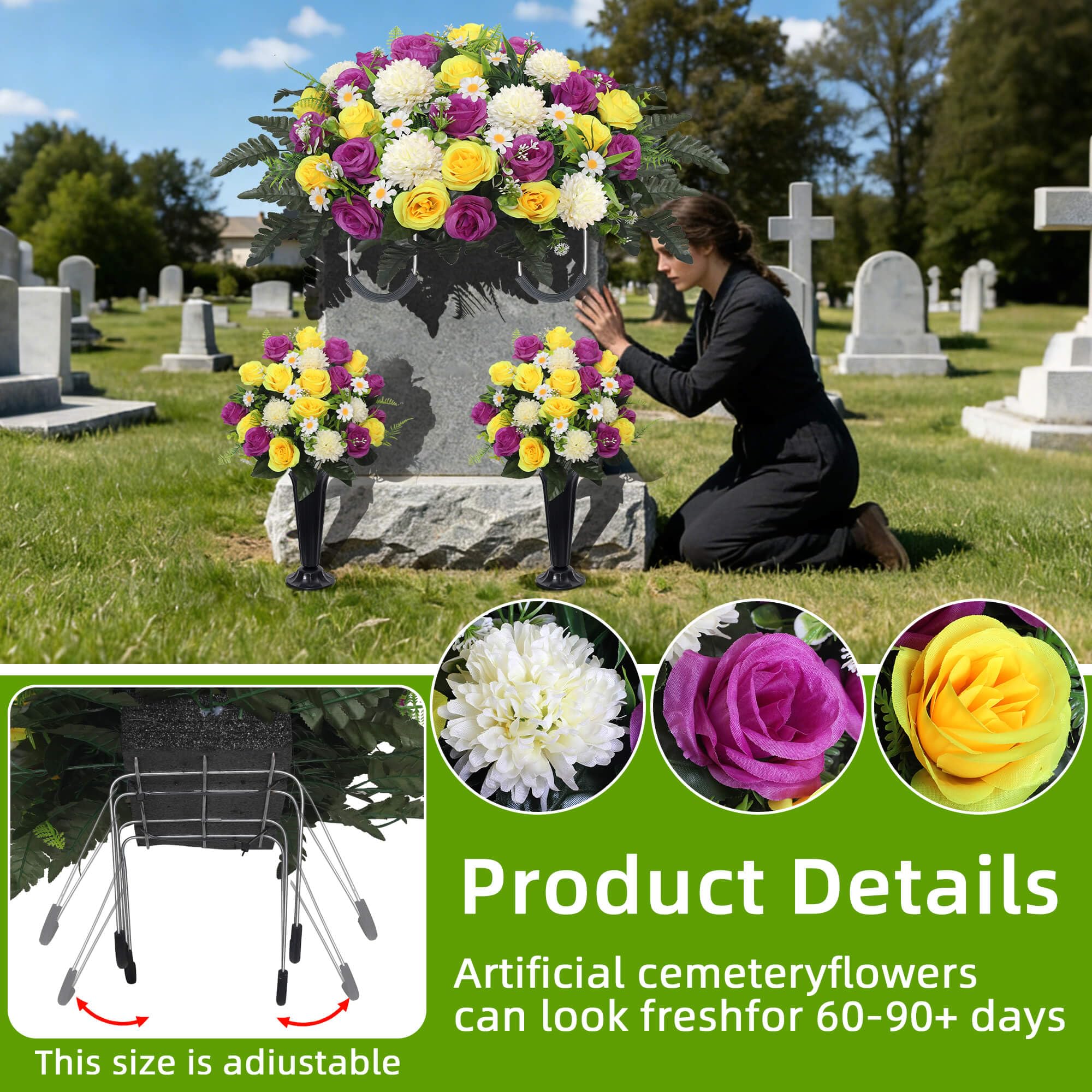 Wocst daisy bouquet provides soft accents for grave decor