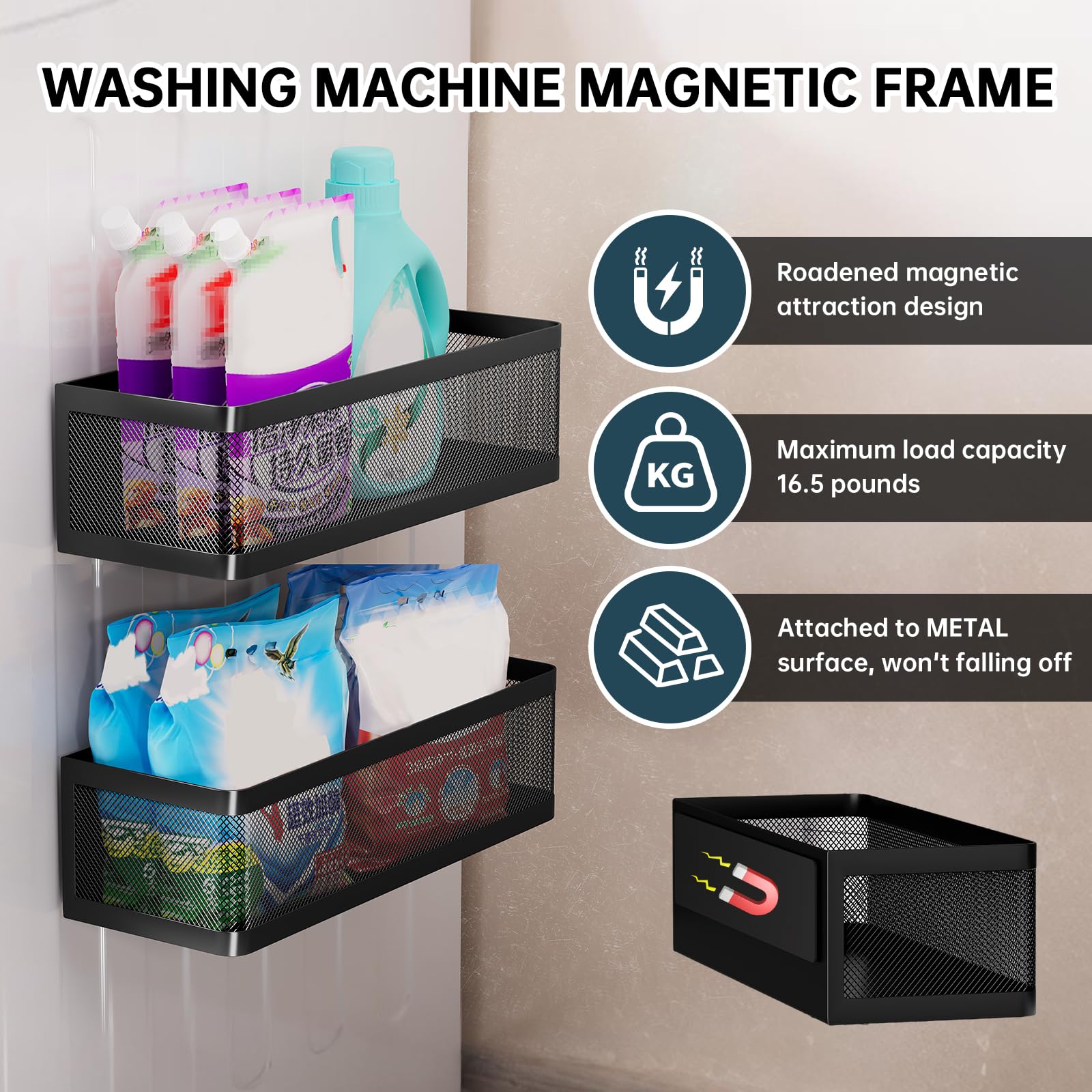 WOCUBEHOME strong magnet hold keeps items in place during washer cycles.