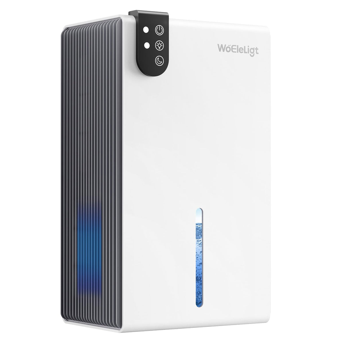 WoEleLigt dehumidifier 85oz tank shows efficient moisture removal in small spaces.
