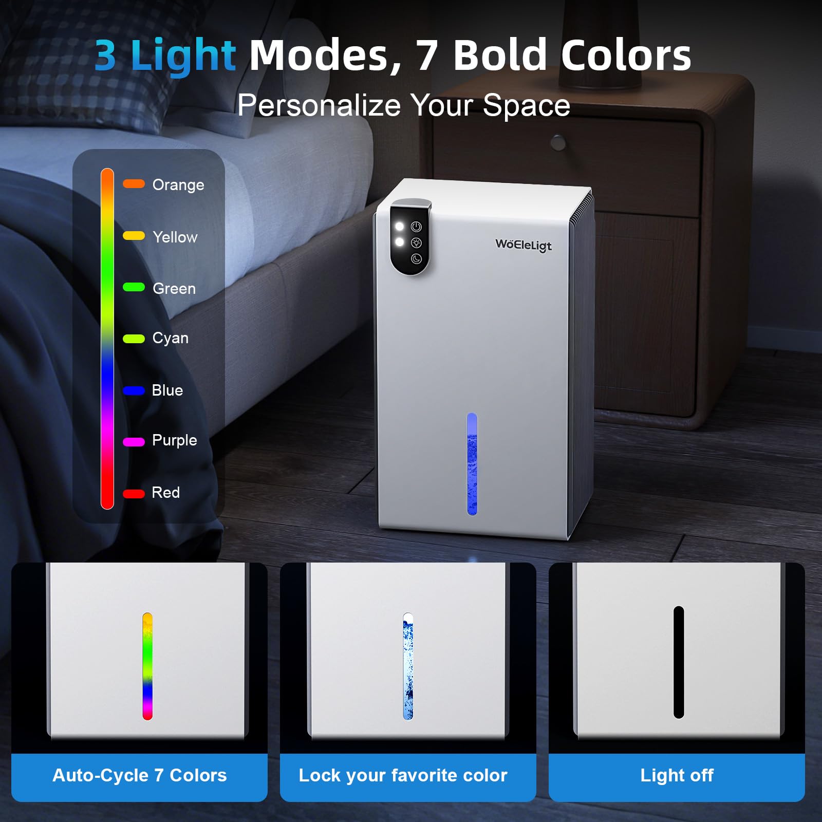 WoEleLigt compact portable unit fits bedrooms, bathrooms, dorms, and RVs.