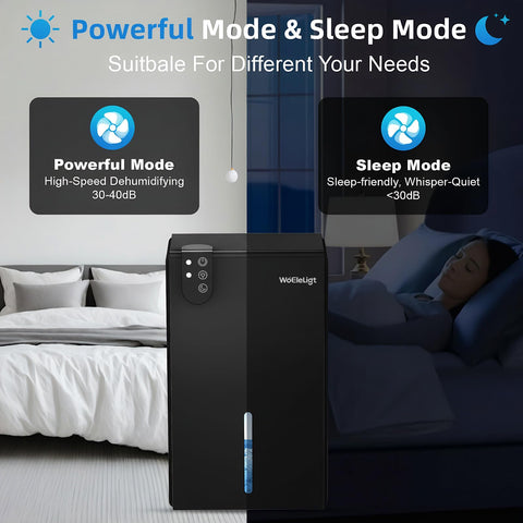 WoEleLigt dehumidifier control panel shows simple one-touch operation