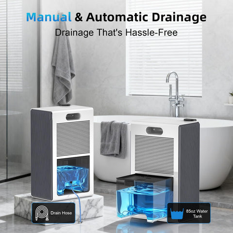 WoEleLigt dehumidifier includes drain hose for continuous drainage.