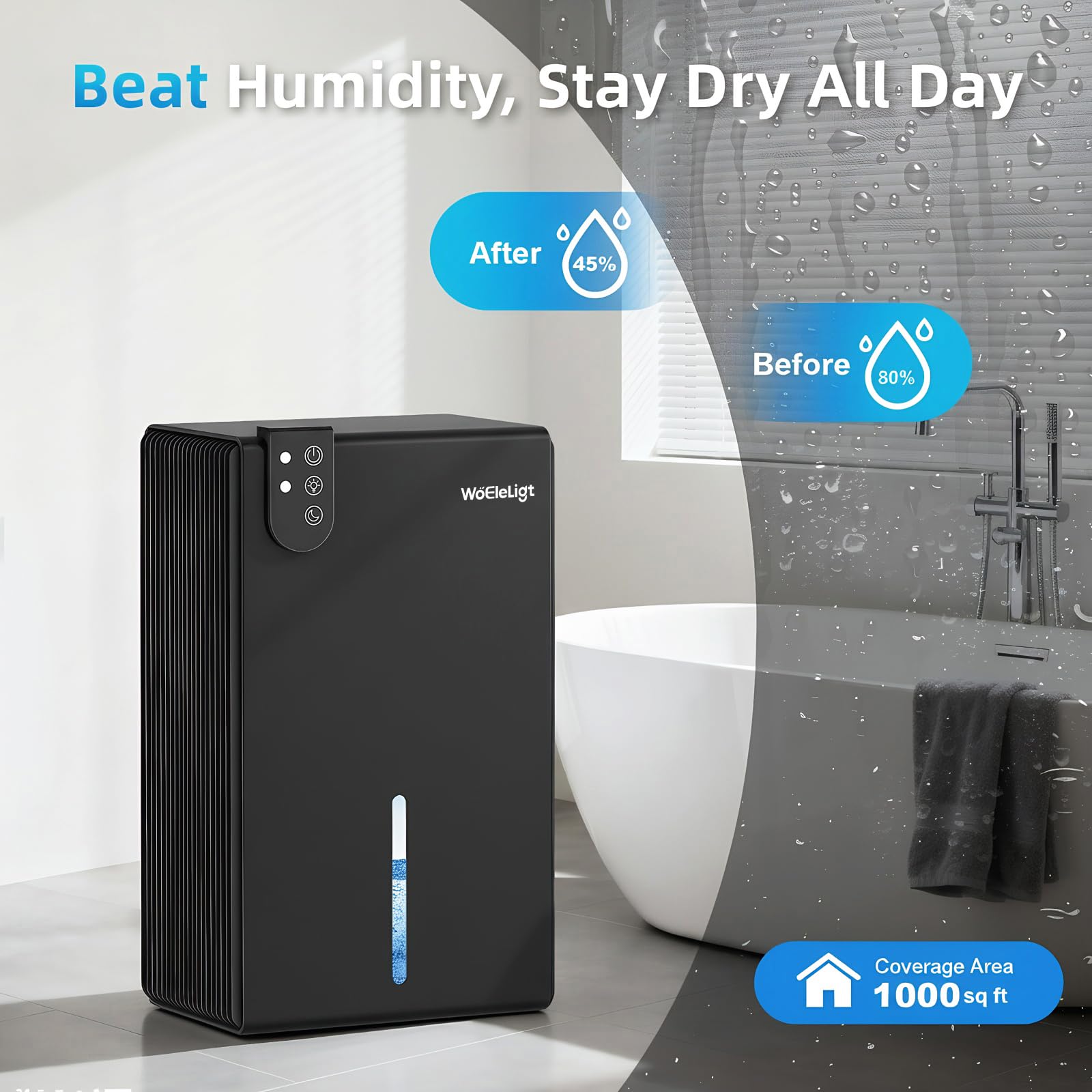 WoEleLigt dehumidifier night-light with 7 colors provides ambient glow for bedrooms