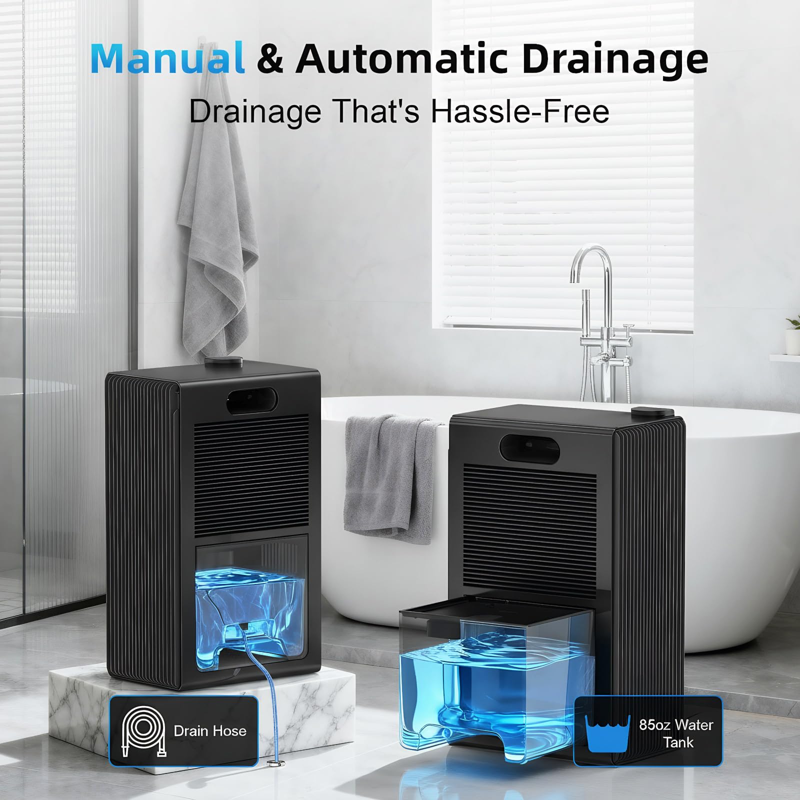 WoEleLigt portable dehumidifier with built-in handle for easy moving