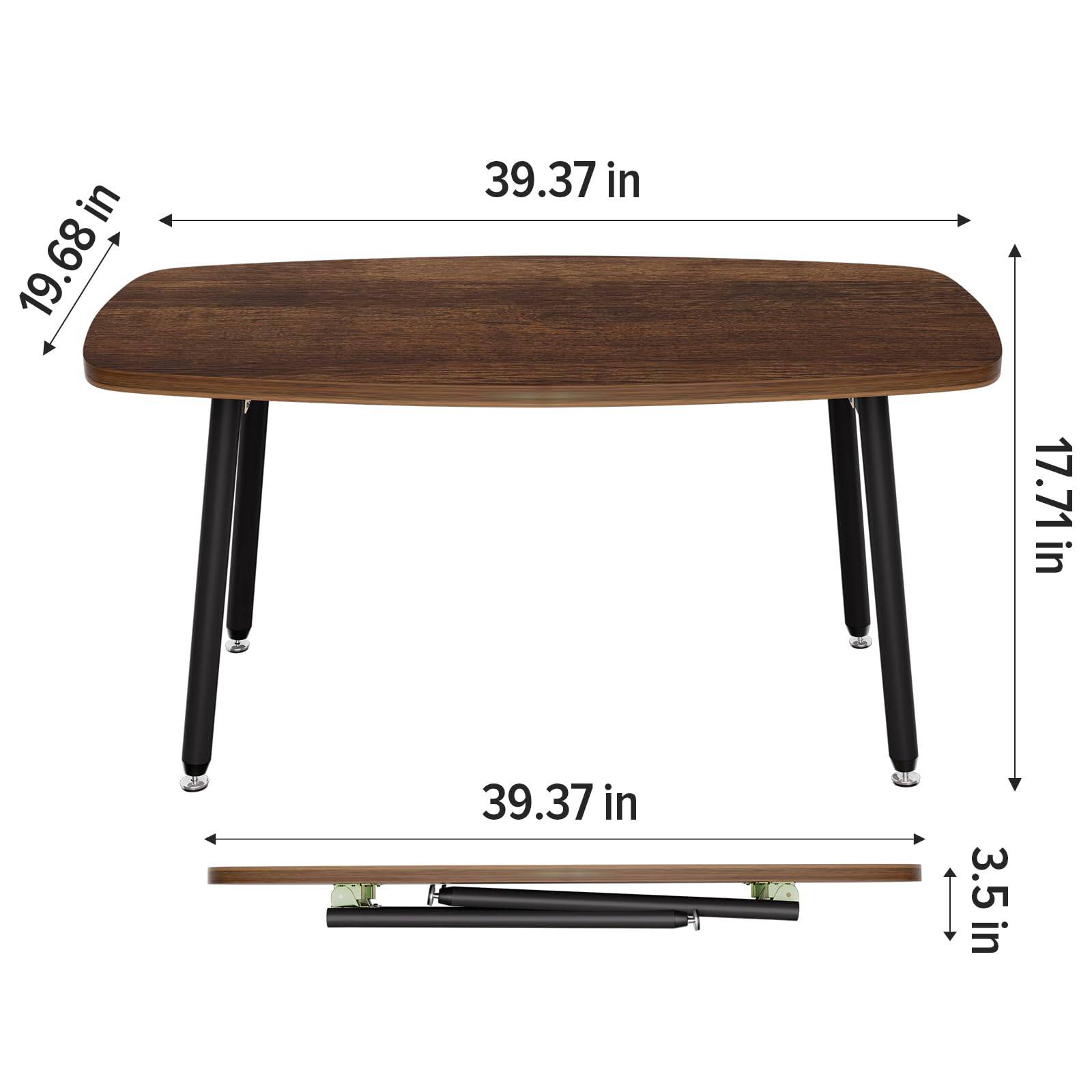 WOHOMO coffee table unfolded with leg latches showing secure stability
