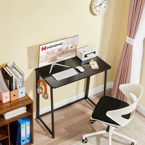 WOHOMO compact desk with slim width when folded for easy storage.