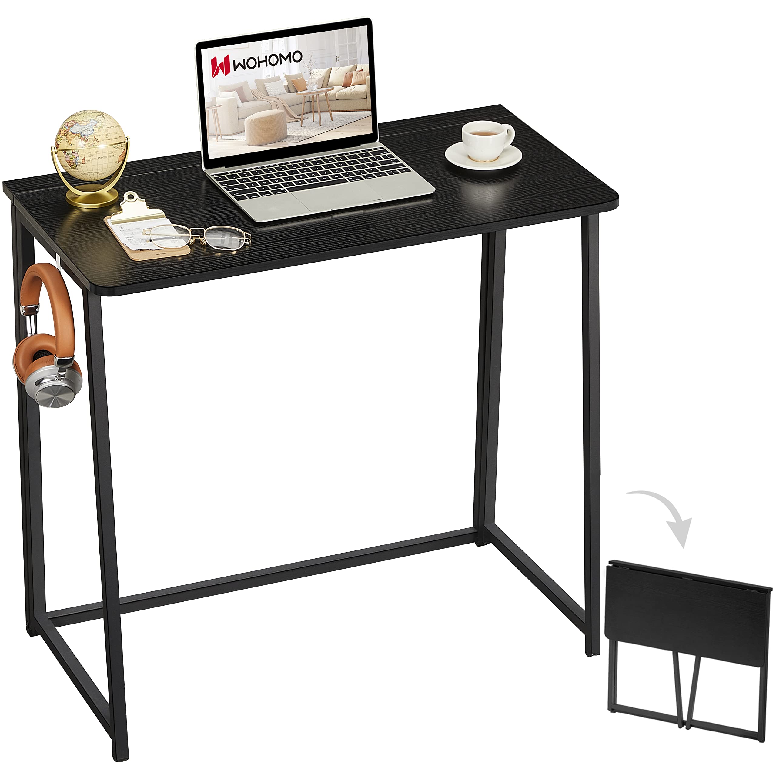 WOHOMO folding computer desk unfolded with spacious surface for dual monitors.