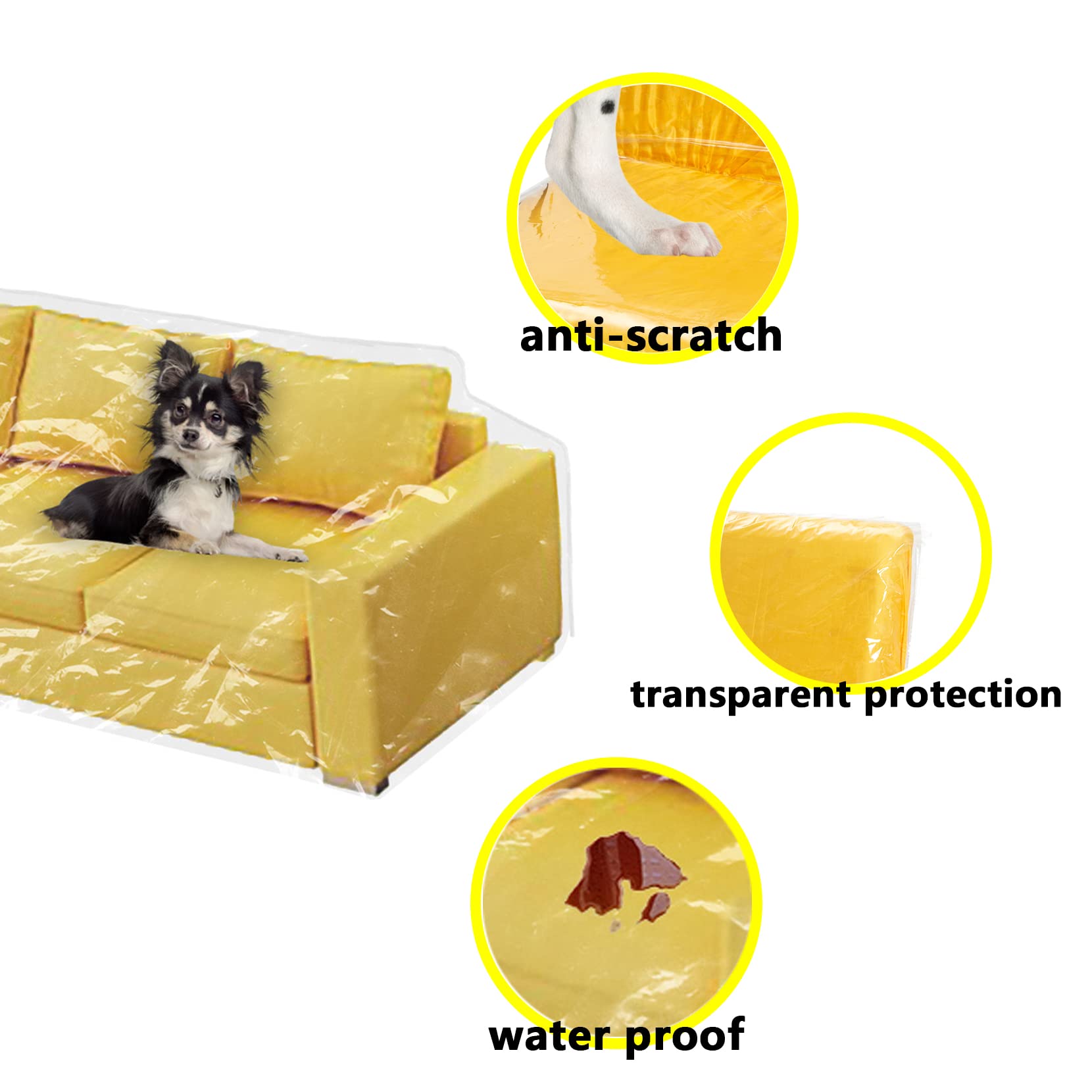 Wokire clear thicker couch cover on sofa demonstrates seamless fit and pet-friendly protection
