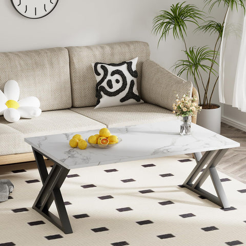 Wolawu coffee table with black metal legs provides sturdy daily support.