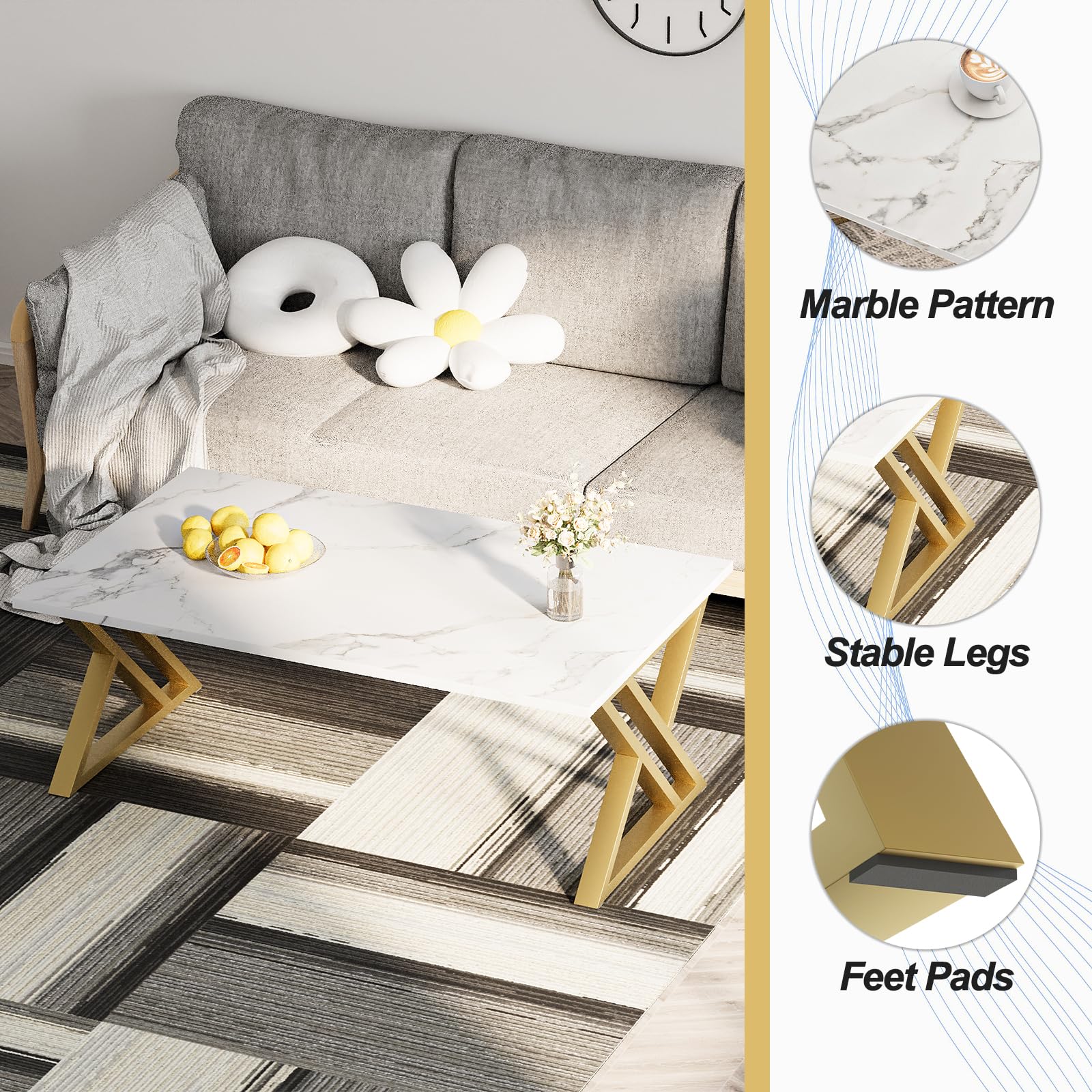Wolawu coffee table measures 39 inches long for room planning.