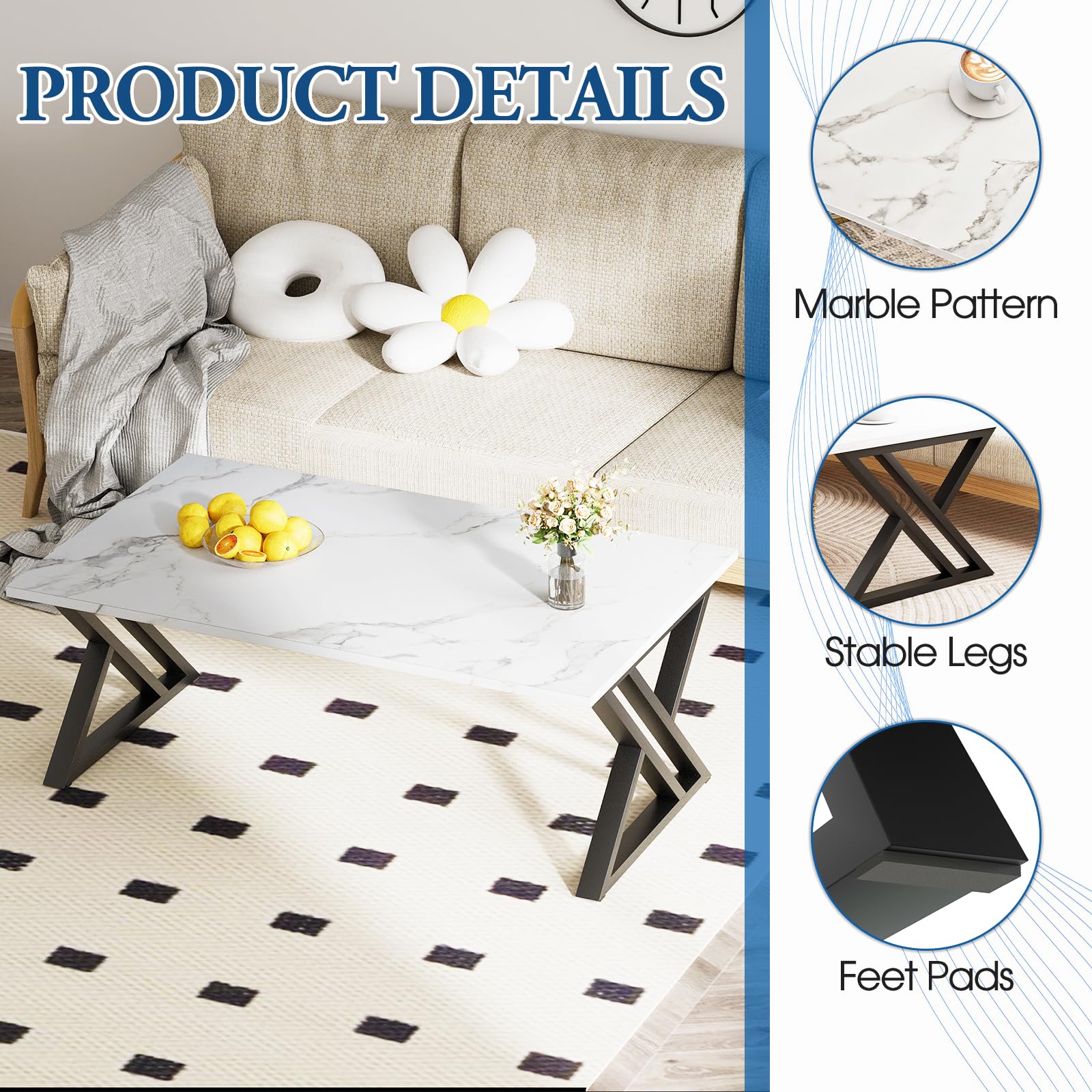Wolawu coffee table ships with easy-to-follow assembly instructions.