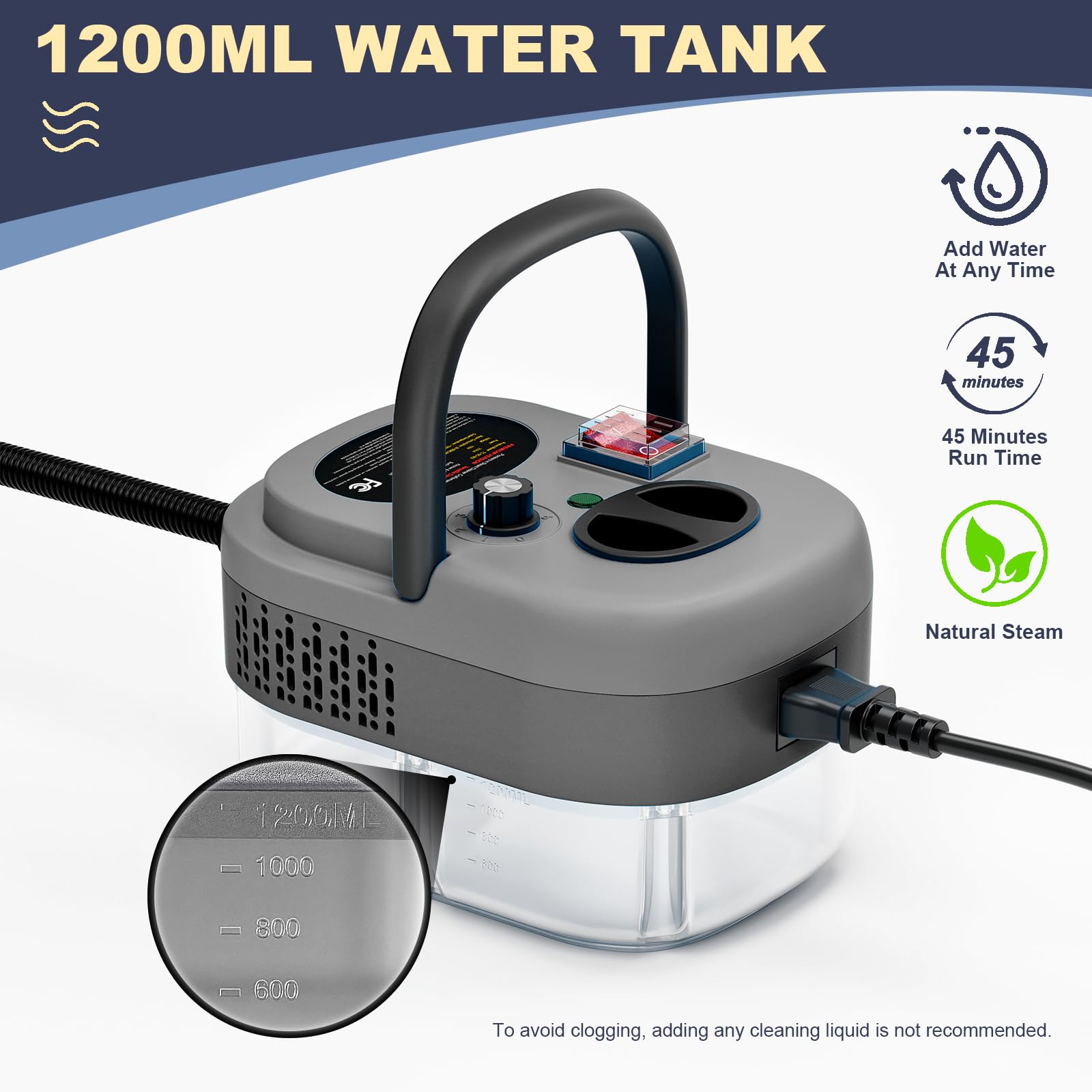 Wolfbella steam cleaner 3-gear knob adjusts steam intensity for various tasks.