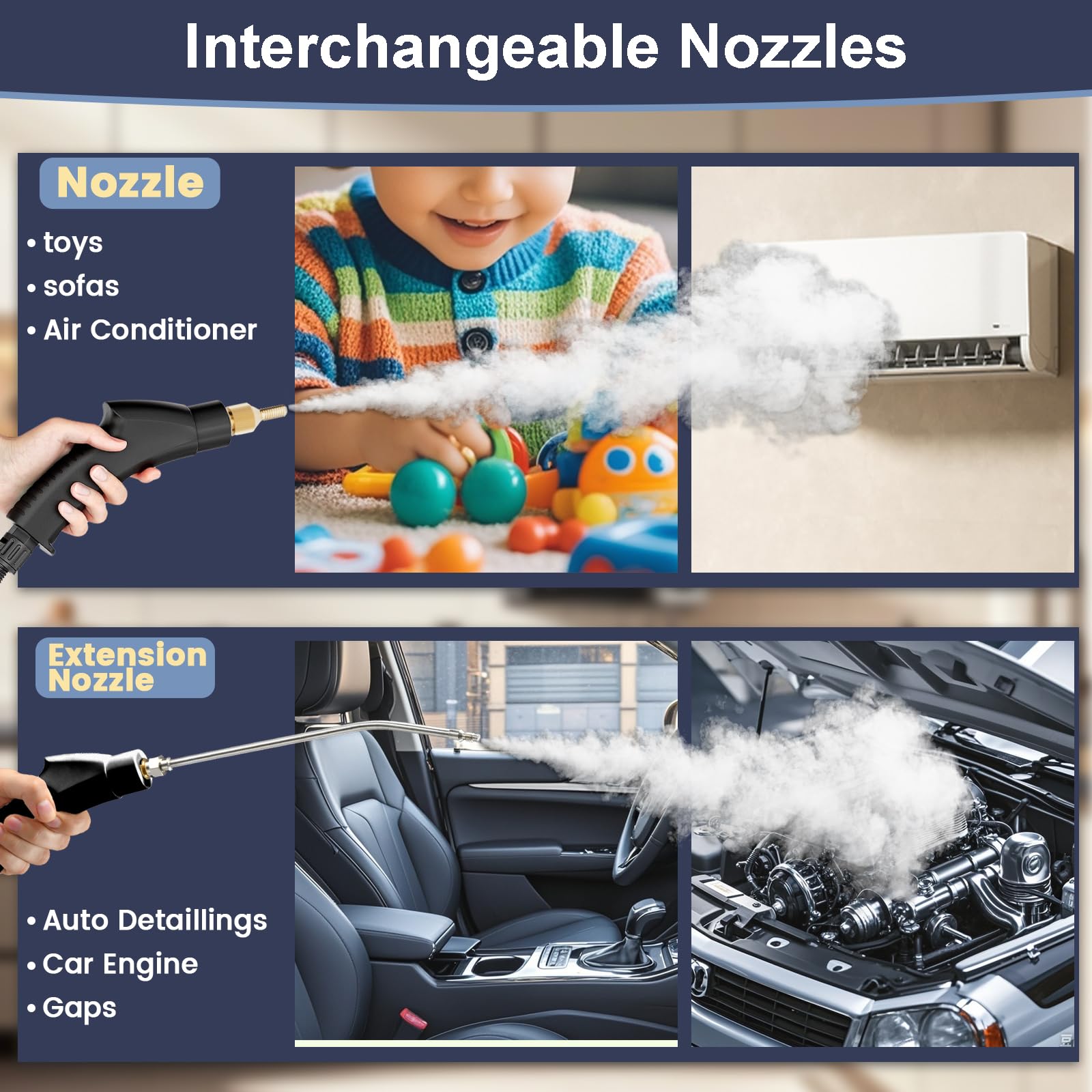 Wolfbella steam cleaner long hose and cord for flexible reach.