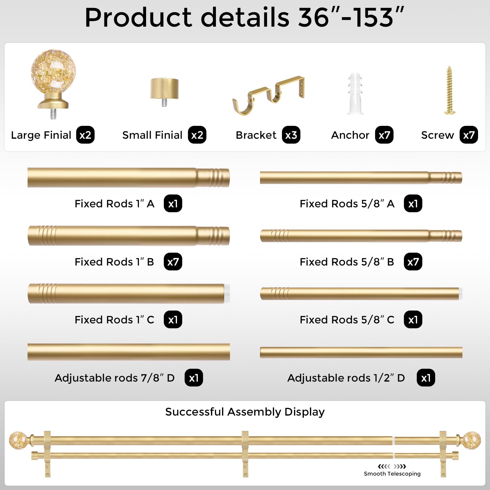 Wolistsa back rod measures 5/8 inch for balanced strength.