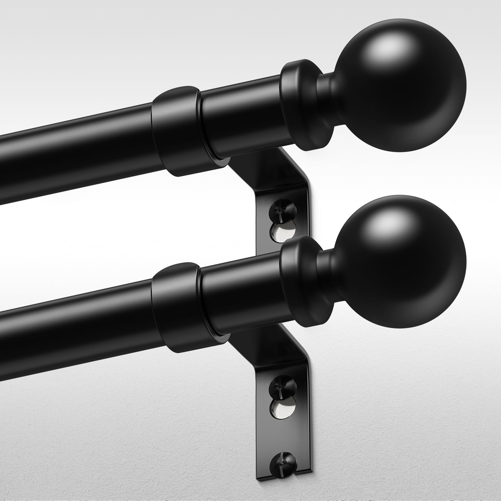 Wolistsa 2-pack curtain rods 36-60 inch with black round finials for modern decor.