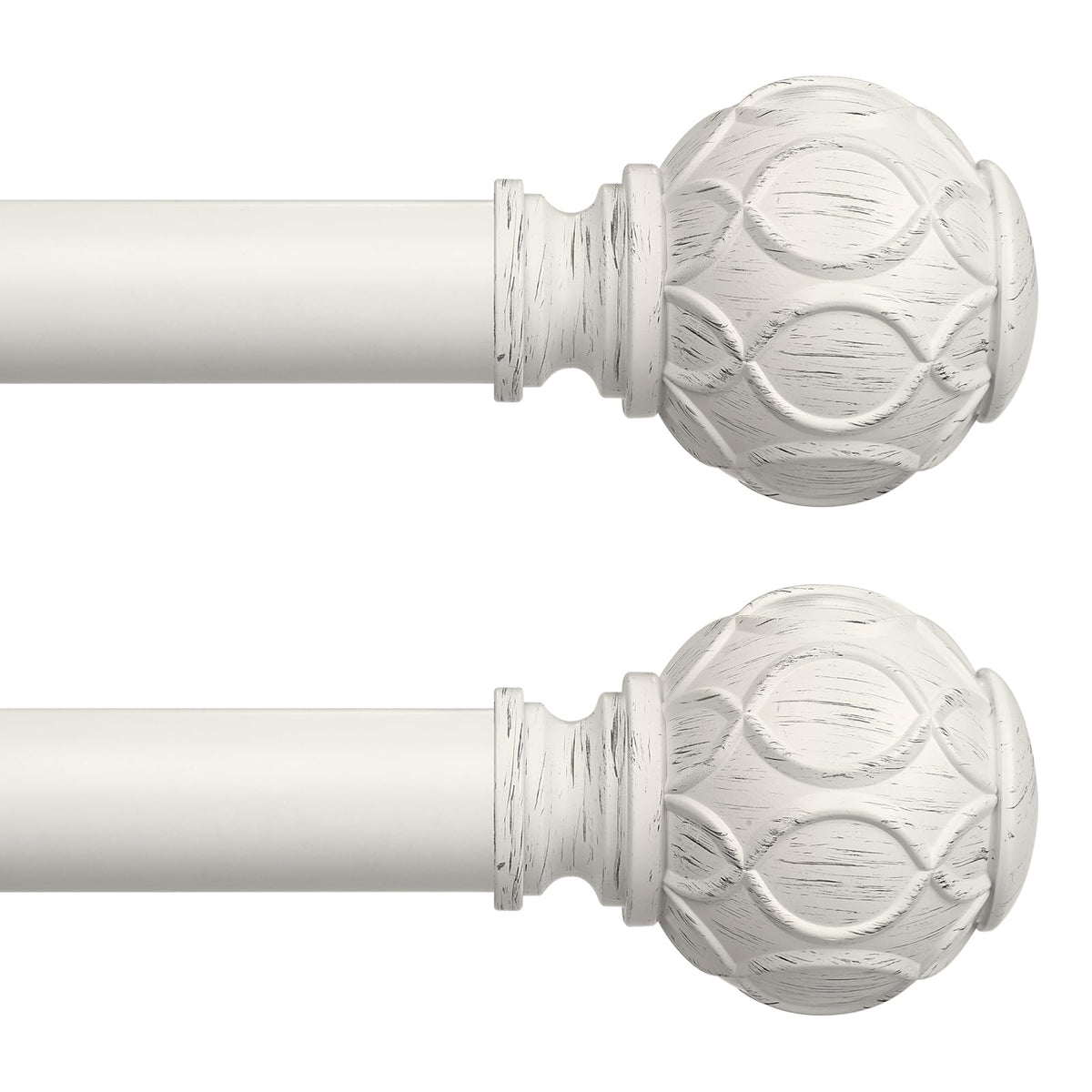 Wolistsa 2-pack white curtain rods on display in a farmhouse setting.